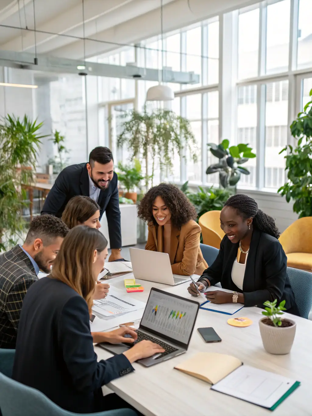 A diverse team of FastRise experts collaborating on a payment solution, showcasing expertise and teamwork.